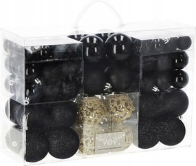 Karácsonyfadísz Fekete Arany Szett 6/4/3cm 100db-os MIX Karácsonyfadíszek