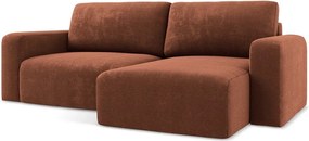 Terrakotta színű zsenília kinyitható-tárolóhelyes sarokkanapé (jobb oldali-heverő résszel) Kona – Makamii