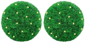 2 db zöld mesterséges boxwood gömbök LED fényekkel 52 cm