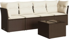 vidaXL 5 részes barna polyrattan kerti ülőgarnitúra párnával