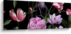 Kép - Virágok illusztrációja (órával) (90x30 cm)
