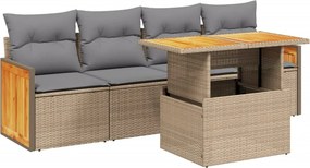 vidaXL 5 részes bézs polyrattan kerti ülőgarnitúra párnákkal