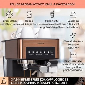 Klarstein Arabica Comfort, kávégép portaszűrővel, 1350 W, 20 bar, 1,8 l, érintőképernyő