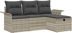 vidaXL Kerti Kanapé Szett párnával 4 pcs Világosszürke Poli rattan