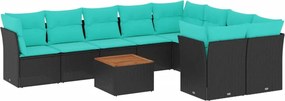 vidaXL 10 részes fekete polyrattan kerti ülőgarnitúra párnával