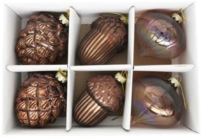 Karácsonyi üveg gömb dísz Toboz hagyma makk 8 cm 6 db