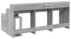szürke sonoma színű szerelt fa LED-es íróasztal 200x104x91 cm