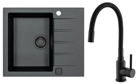 ALVEUS SETA23230 - Konyhai mosogató CADIT+MINTAS mosogató csaptelep 34cm gránit/fekete