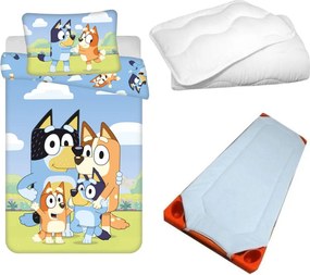 Bluey Happy Family gyerek, ovis ágyneműhuzat, derékalj és paplan/párna szett 100x135 cm 40x60 cm