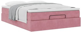 Ottomán ágykeret matraccal rózsaszín 140x190cm bársony