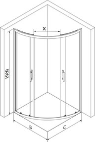Mexen Rio 90 x 90 cm-es félköríves zuhanykabin, átlátszó, króm + Flat fehér zuhanytálca - 863-090-090-01-00-4110