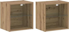 vidaXL Függő polc LED világítással 2 pcs Barna 40 x 28,5 x 40 cm