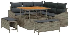 vidaXL Kerti Kanapé Szett párnával 8 pcs Szürke polirattan