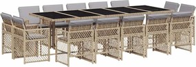 vidaXL 15 részes vegyes bézs polyrattan kerti étkezőgarnitúra párnával