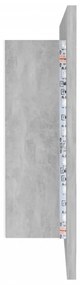 betonszürke akril LED-es tükrös fürdőszobaszekrény 90x12x45 cm