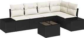 vidaXL Kerti Kanapé Szett 6 pcs Fekete polirattan