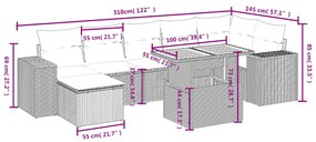 8 részes fekete polyrattan kerti ülőgarnitúra párnákkal