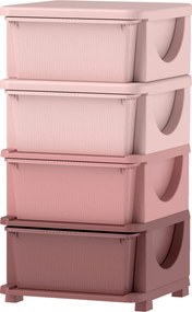 HOMCOM Gyerek Fiókos Szekrény Tárolóval - Játék Szervező, Játék Láda, Négy Szinten, Gyermekek Szobájába 3-6 Éveseknek, Rózsaszín, 37 x 37 x 76 cm | Ao