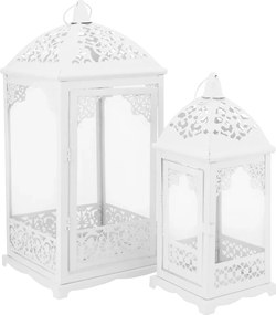 Dekorációs Lampion Áttört 31/42 CM Fém Zseblámpa Fehér 2 Db-os Szett