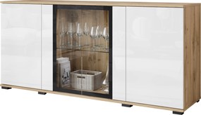 Caro modern négyajtós komód 150 cm, vitrin, üveg polcok