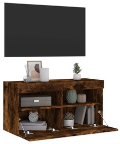 füstös tölgy színű fali TV-szekrény LED-ekkel 80x30x40 cm