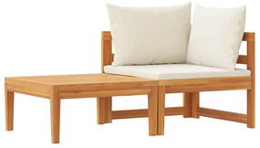vidaXL 2 részes akácfa kerti ülőgarnitúra krémfehér párnákkal