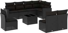 vidaXL 9 részes fekete polyrattan kerti ülőgarnitúra párnákkal