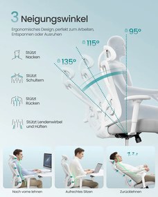 SONGMICS ergonomikus irodai szék, magasságállítható, fehér-szürke