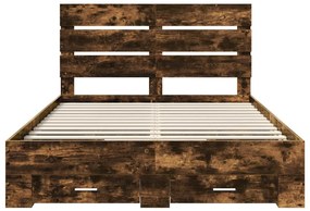 vidaXL Ágykeret fiókkal fejtámlával Füstölt tölgy 140 x 200 cm Faanyag