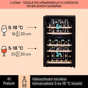 Klarstein Barossa 40D, borhűtő,135 liter, 2 zóna, 41 palack, üvegajtó, érintőképernyős