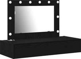 vidaXL Öltözködőasztal tükör lámpákkal Fekete 100 x 40 x 70 cm Faanyag