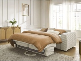 Bézs kordbársony kanapé mindennapos alvásra-kinyitható 240 cm Hugo – Bobochic Paris