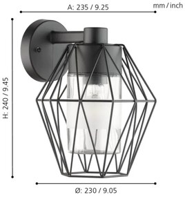 Eglo 97226 - kültéri fali lámpa CANOVE 1xE27/60W/230V