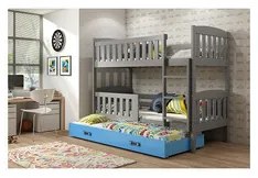 Gyerek emeletes ágy KUBUS kihúzható ággyal 90x200 cm - grafit Kék