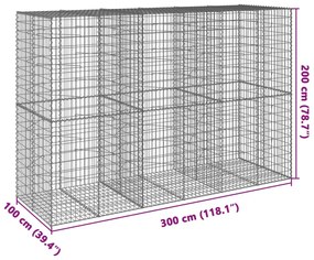 horganyzott vas gabion kosár fedéllel 300 x 100 x 200 cm