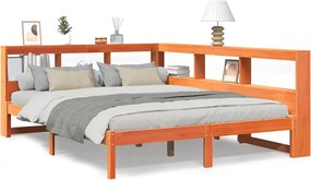 vidaXL barna tömör fenyőfa könyvespolcos ágy matrac nélkül 160 x 200cm