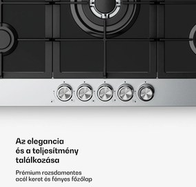 Klarstein Verosteel gázfőzőlap, 5 égőfej, elektromos gyújtás, földgázzal és LPG-vel kompatibilis, 10400W, 90cm