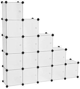 Tároló dobozok moduláris műanyag rendszerező kockák 15 db, fehér 123x31x123cm