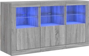 vidaXL szürke sonoma tálalószekrény LED-világítással 123 x 37 x 67 cm