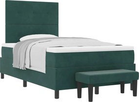 vidaXL Boxrugós ágy matracmal Sötétzöld 120 x 190 cm Bársony