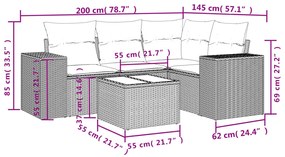 5 részes fekete polyrattan kerti kanapészett párnákkal