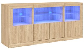 sonoma tölgy színű tálalószekrény LED-ekkel 142,5 x 37 x 67 cm