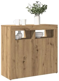 kézműves tölgy szerelt fa tálalószekrény LED-ekkel 80x35x75 cm
