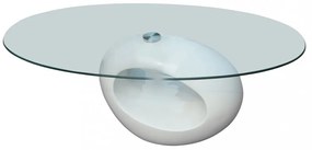 magasfényű fehér dohányzóasztal ovális üveglappal
