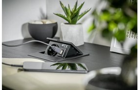 Konnektor, pultba süllyeszthető, fekvő, 1x dugalj, 2xUSB A, 1,5fm kábellel, fehér, AVARO