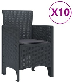 11 darabos Kerti Étkezőszett Párnákkal Antracit Poli Rattan