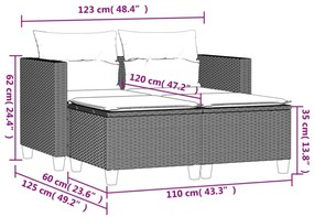 2 személyes barna polyrattan kerti kanapé zsámolyokkal