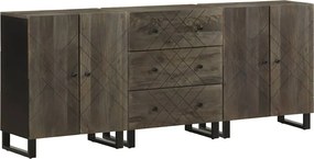 vidaXL 3 db-os komódok fekete 60x33x75 cm tömör fa mangó