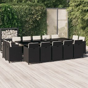 15 részes szürke polyrattan kerti étkezőgarnitúra párnákkal
