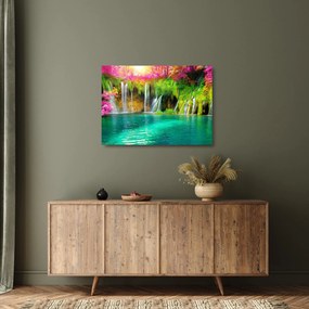 Kép - vízesés, Plitvicei-tavak, Horvátország (üvegen) (70x50 cm)